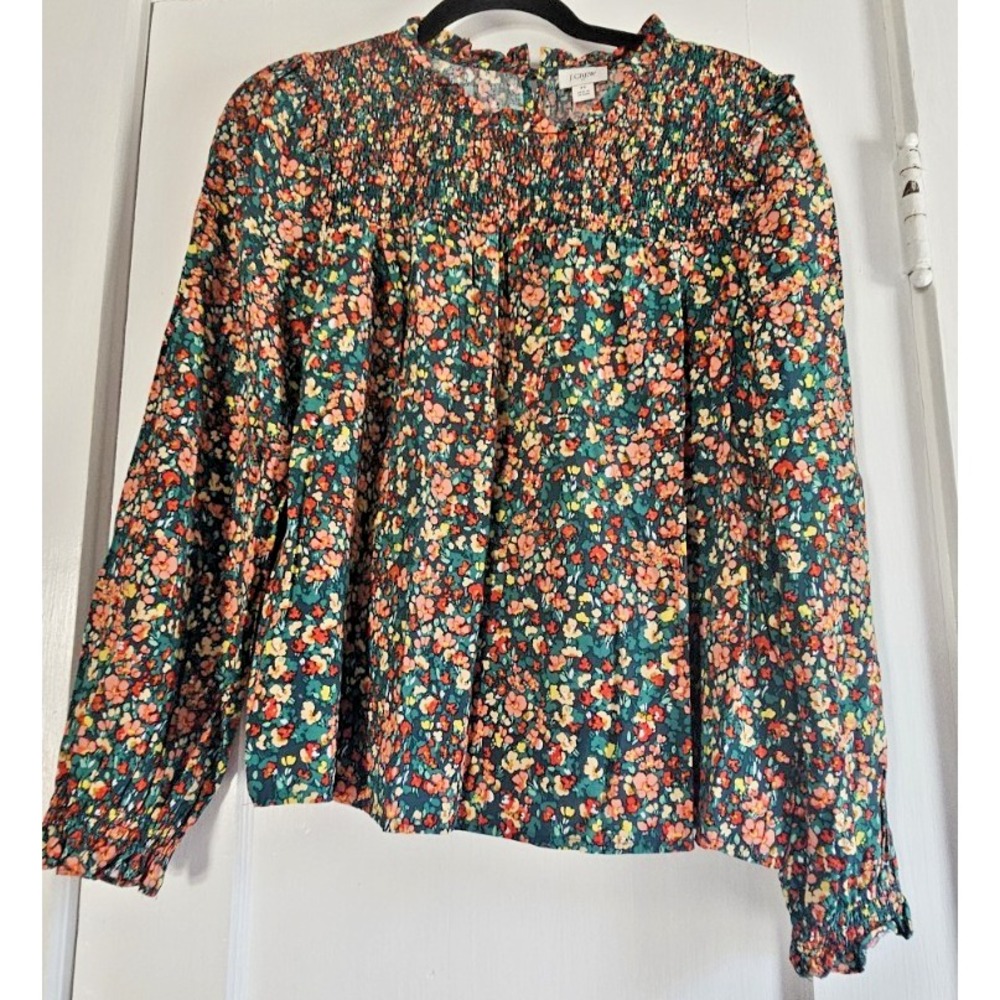 J.CREW smocked ruffleneck top floral print womens M
